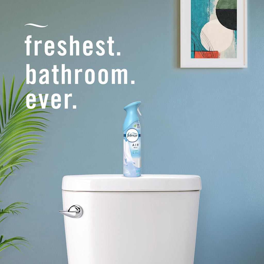 Febreze Air Mist Air Freshener Spray, Odor-Fighting Room Spray, Air Fresheners for Home and Bathroom and Kitchen, Aerosol Can, Linen & Sky Scent, 8.8oz, 2 Count