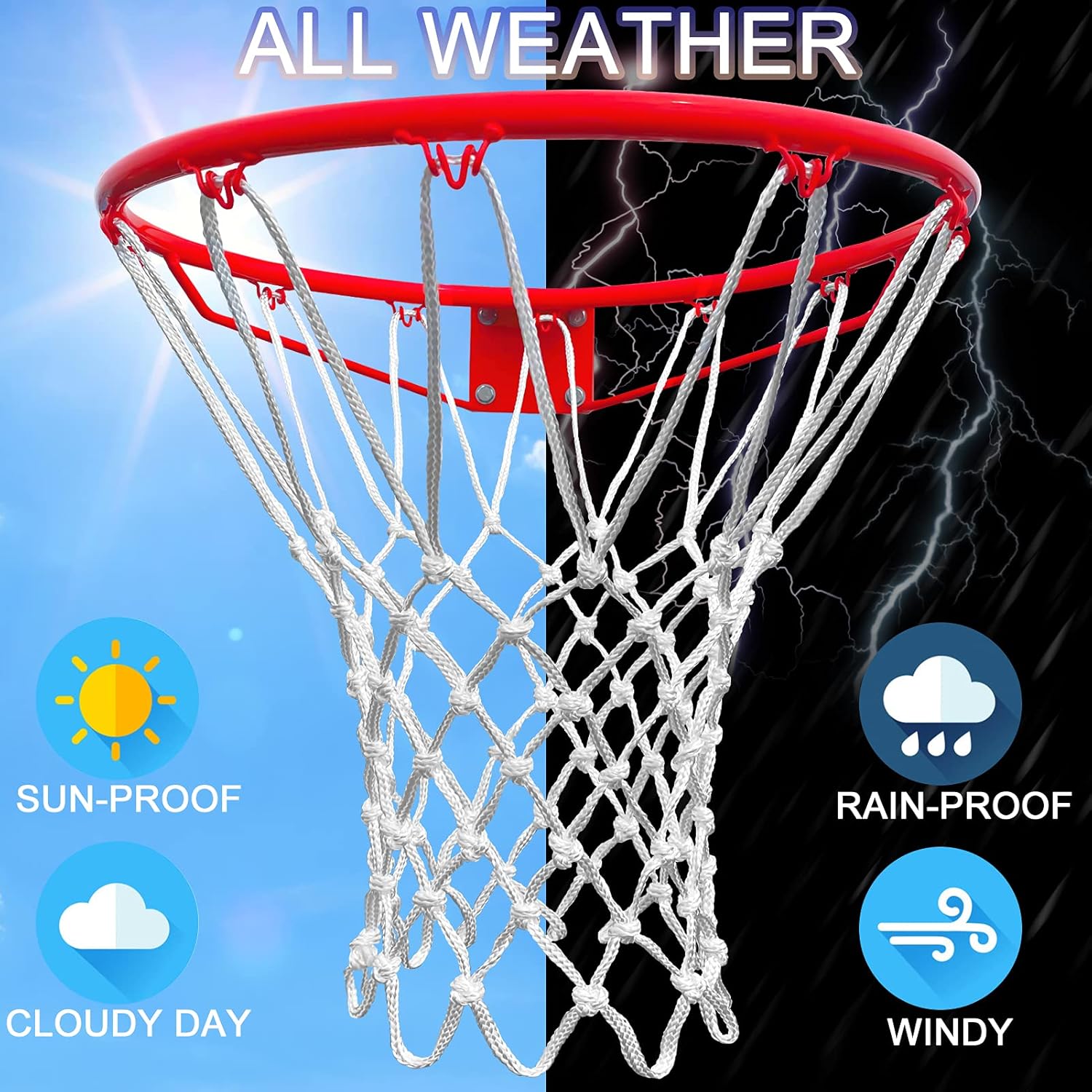 Basketball Net Outdoor,(7.16 oz) 12 Loops Professional Heavy Duty Basketball Net Replacement,All Weather Anti Whip, Suitable for Outdoor Standard 12 Loops Basketball Hoop