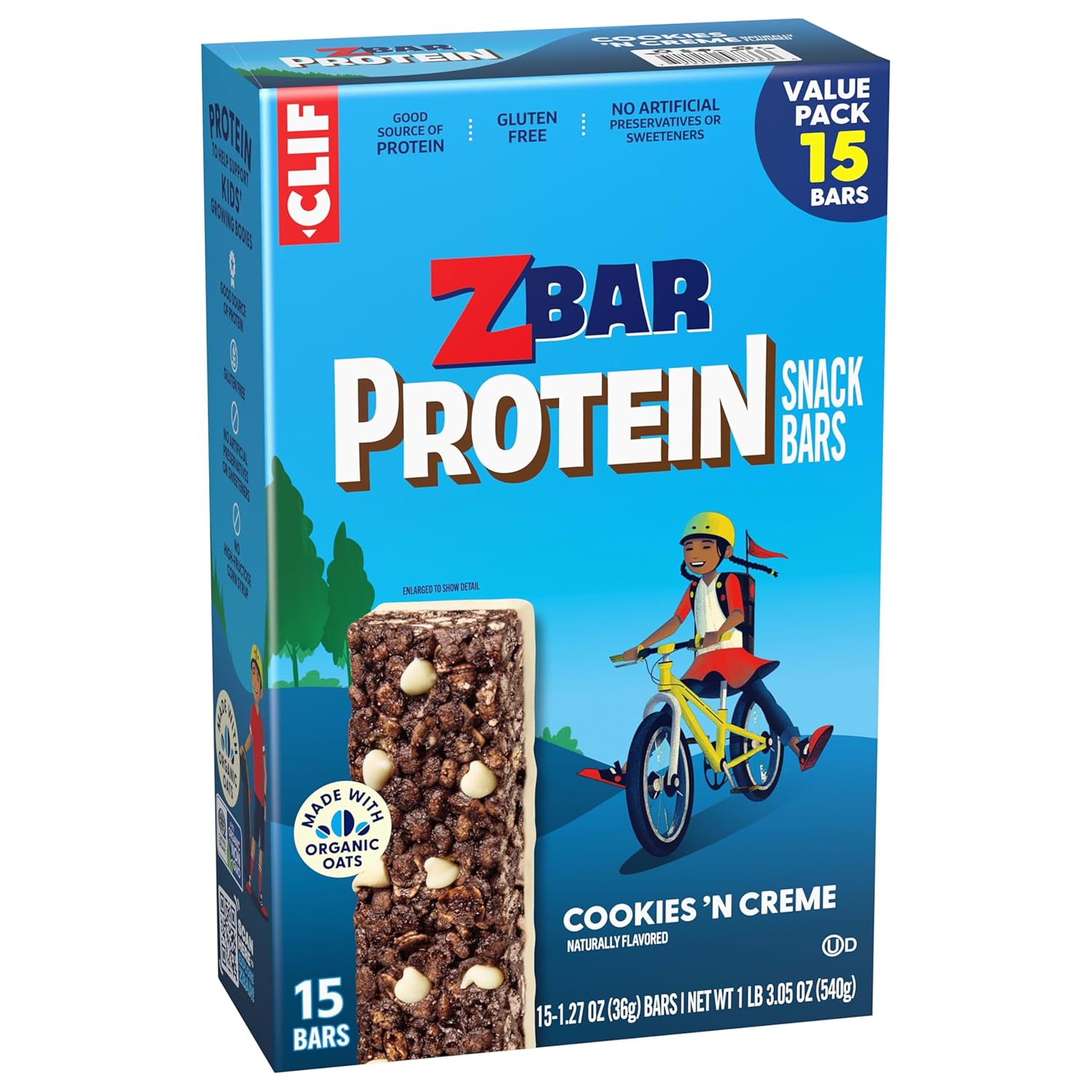 Zbar Protein - Cookies 'N Creme - Crispy Snack Bars - Made with Organic Oats - Non-GMO - 5g Protein - Gluten Free Protein Bars (15 Pack)