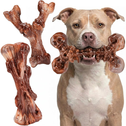 Kseroo 3-Pack Indestructible Dog Chew Toys for Aggressive Chewers: Bacon Flavored Rock-Hard Solid Nylon, Tough Dog Bones for Medium/Large Dogs 25-90lbs, Heavy Duty Dog Toys to Keep Them Busy, Brown-XL