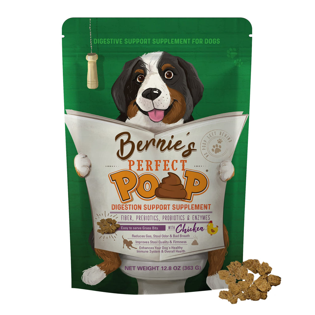 Bernie's Perfect Poop 4-in-1 Dog Digestion Supplement, Chicken, 12.8 oz | Digestive support for firm stools, diarrhea, constipation, gas and stool odor with fiber, prebiotics, probiotics and enzymes
