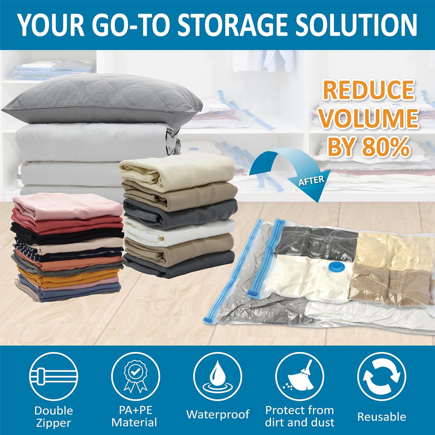 20-Pack Vacuum Storage Bags with Hand Pump – Space Saver Bags for Comforters, Blankets & Clothes