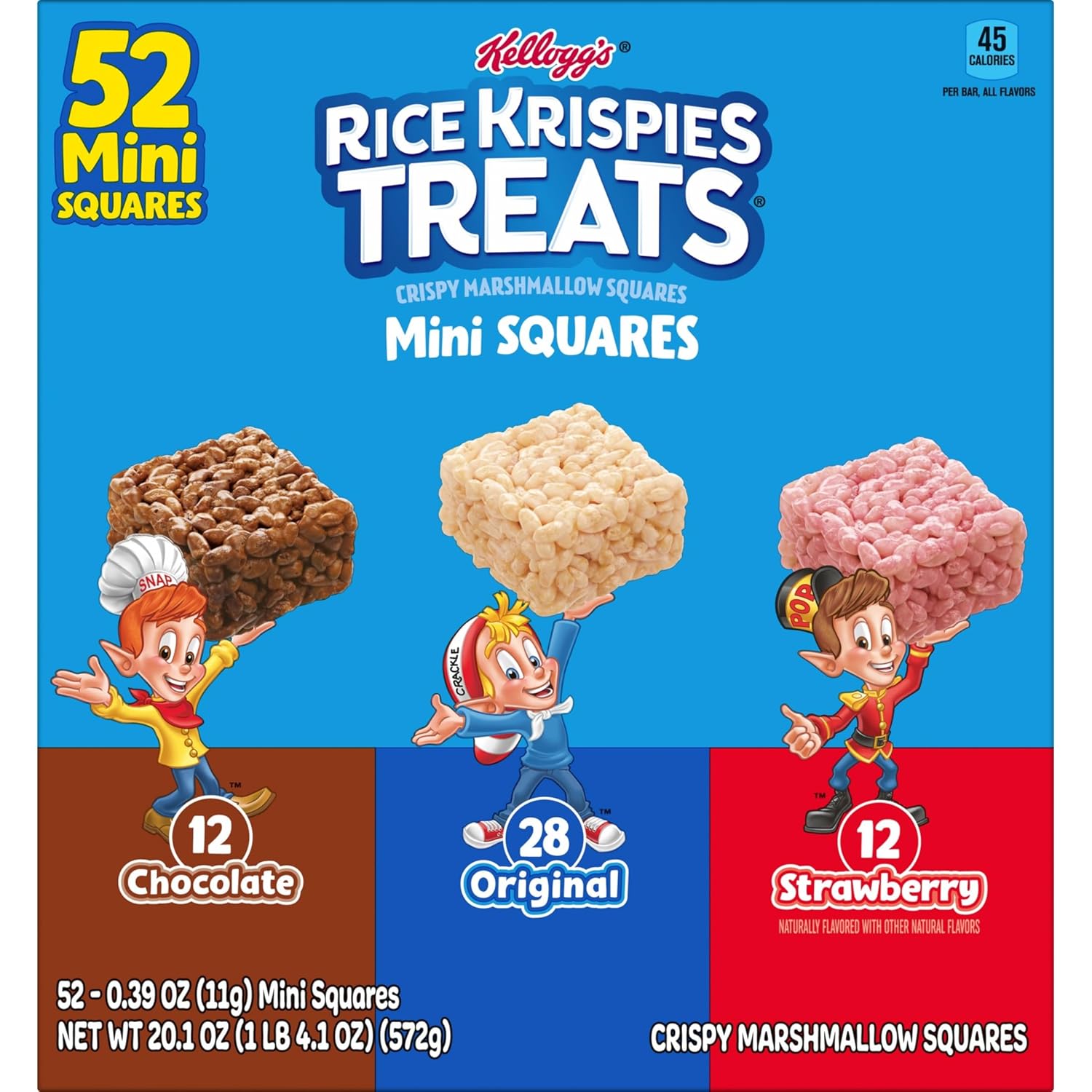 Rice Krispies Treats Mini Crispy Marshmallow Squares, Kids Snacks, Lunch Snacks, Variety Pack, 20.1oz Box (52 Bars)