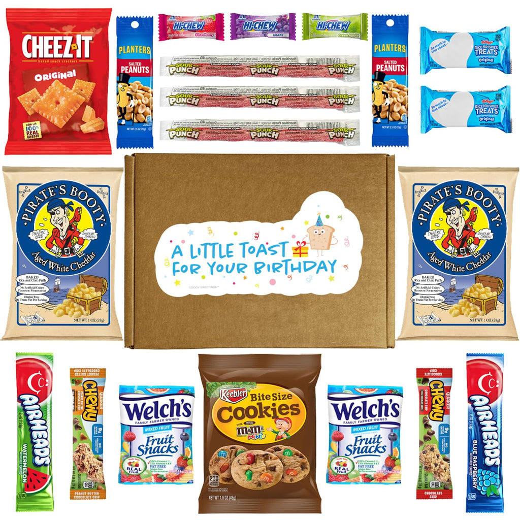 Hangry Kit Birthday Snack Box - (20 CT) Happy Birthday Basket Care Package - Contains Birthday Snacks, Cookies, Chips, Candy. Party Variety Box. (Funny 1)