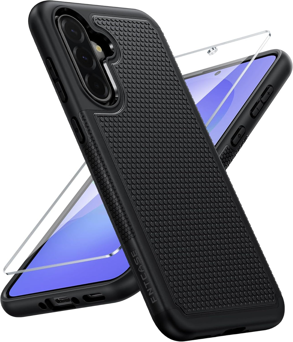 FNTCASE for Galaxy A16/A17 5G Phone Case - Samsung Military Grade Drop Protection, 14ft Drop Tested, Screen Protector Included, Anti-Slip Matte Textured, TPU+PC Dual Layer Shockproof Cover (Black)