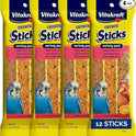 Vitakraft Crunch Sticks Parakeet Treat - Triple-Baked Millet Parakeet Treats with Natural Wood Center - Crunchy & Nutritious Bird Treat Sticks for Small Animals (12 Count, Honey, Egg, and Apple)