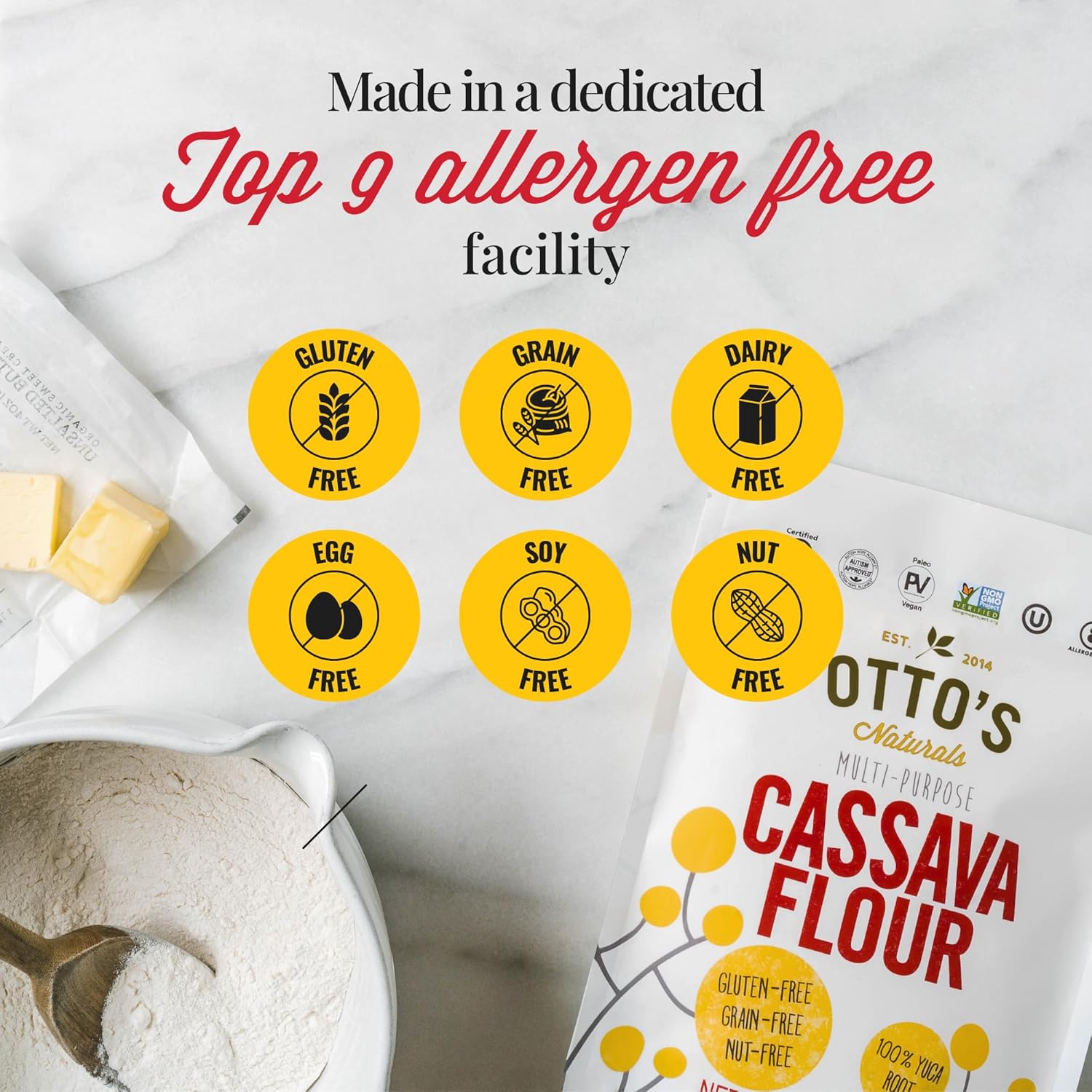 Otto's Naturals Multi-Purpose Cassava Flour, Non-GMO, Gluten-Free, Grain, Nut and Gum-Free, 1-to-1 Wheat Flour Alternative, Paleo, AIP, 2 lb