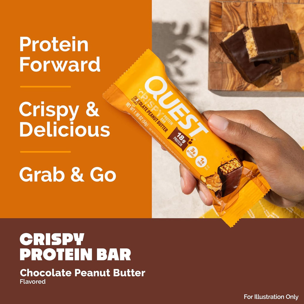 Quest Nutrition Crispy Chocolate Peanut Butter Hero Protein Bar, 18g Protein, 1g Sugar, 3g Net Carb, Gluten Free Protein Snack, Keto Friendly, 12 Count