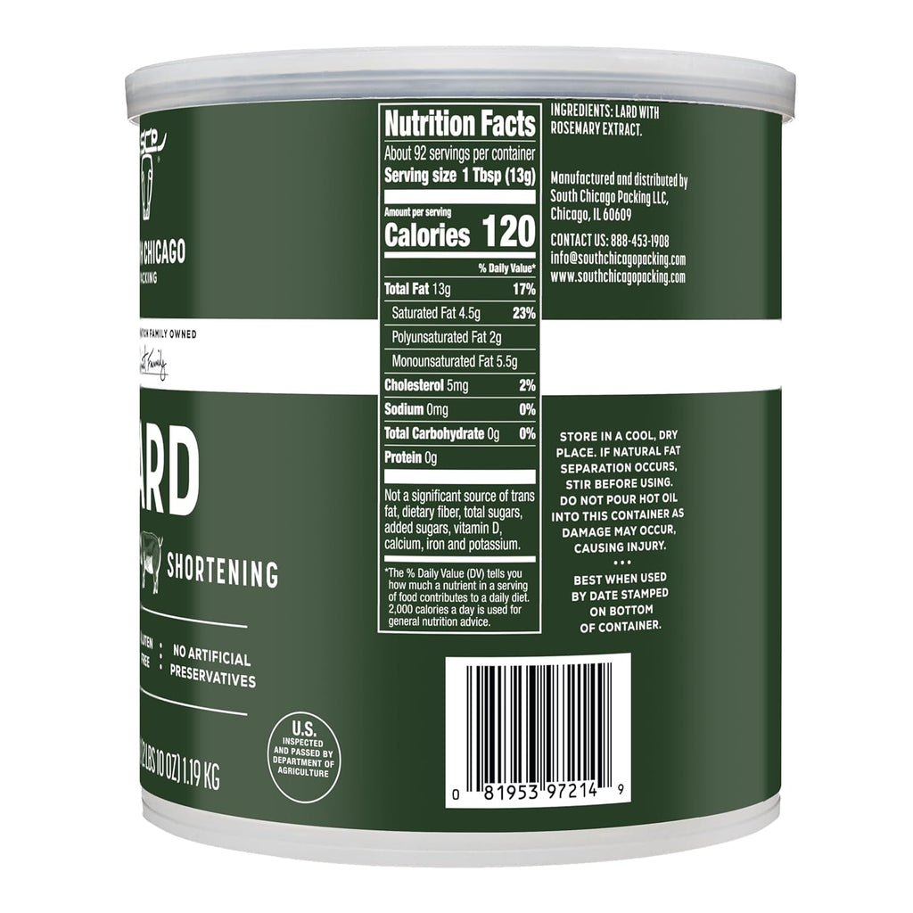 South Chicago Packing Traditonal LARD Shortening, 42 Ounces, Specialty Baking Shortening and Cooking Fat