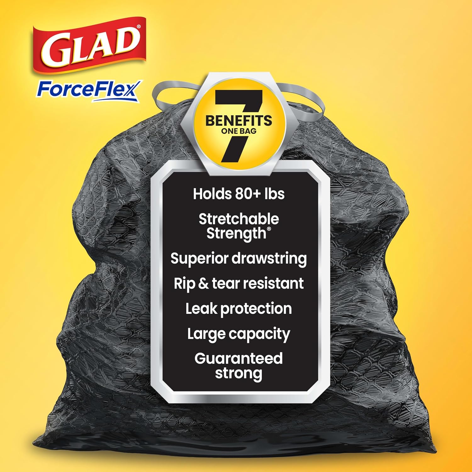 Glad Large 30 Gallon Trash Bags, Clorox Mountain Air Heavy Duty Garbage Bags, Forceflex with Drawstring, 50 Count (Packaging May Vary)