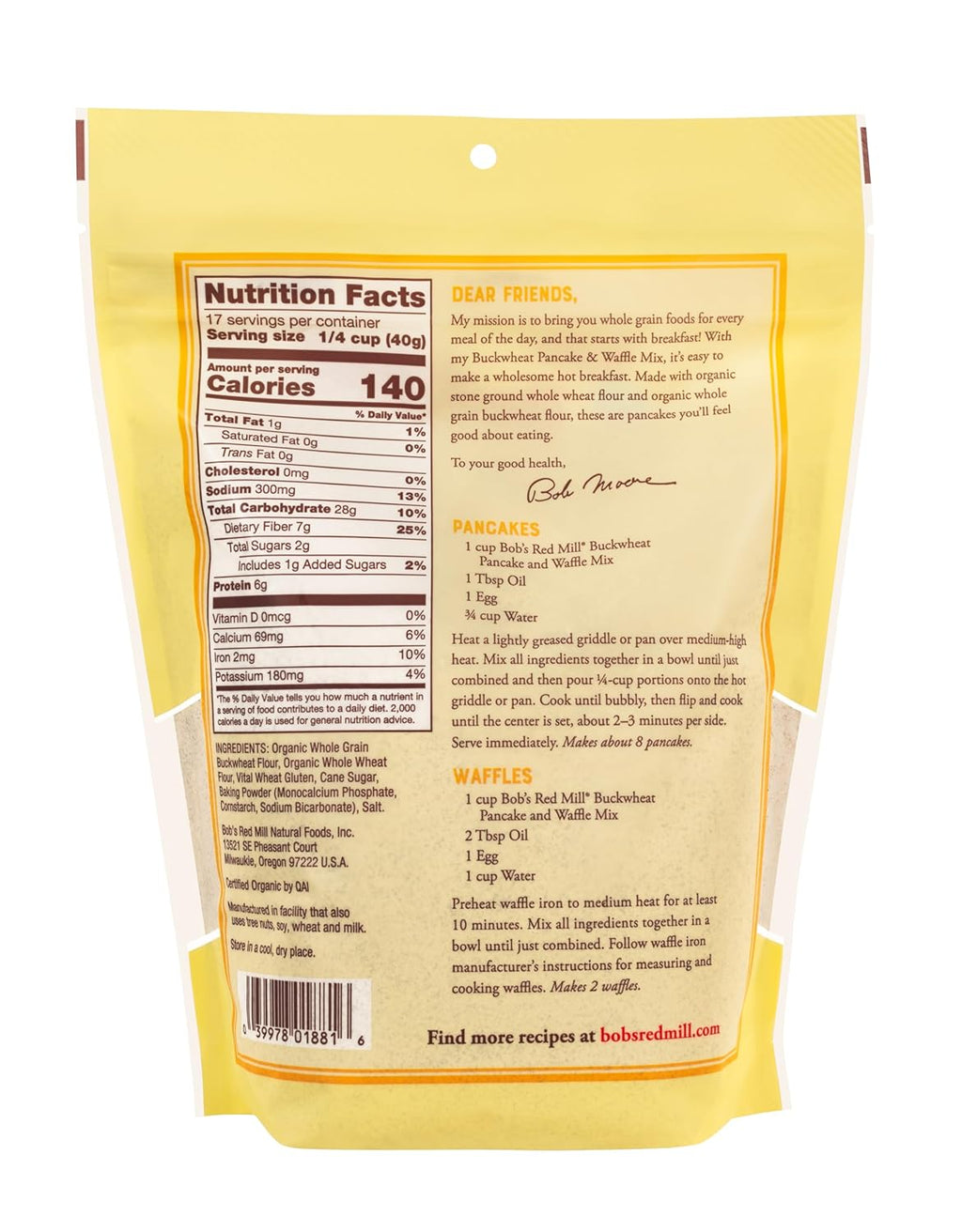 Bob's Red Mill Buckwheat Pancake & Waffle Mix, 24oz (Pack of 1) - High Fiber, Kosher