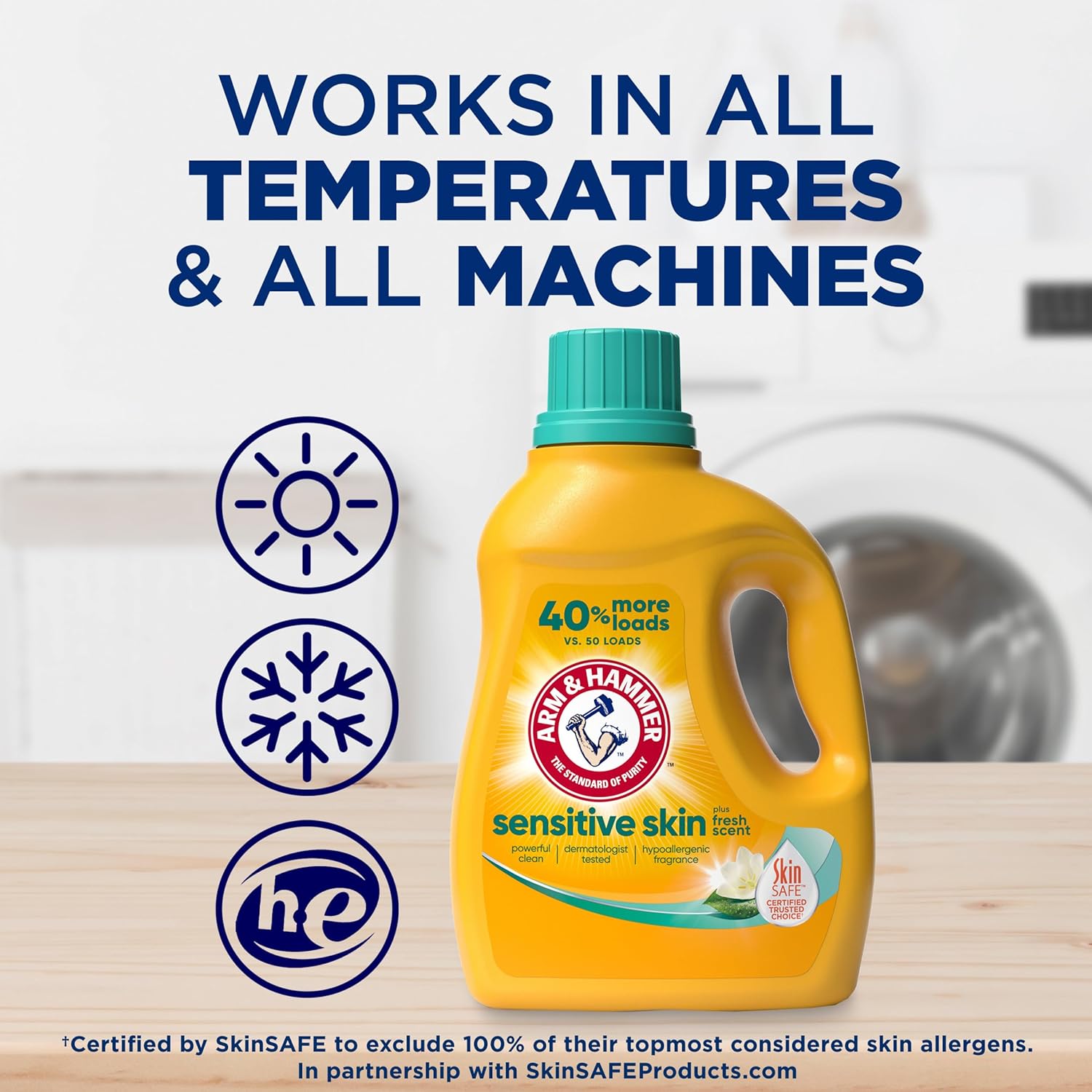 ARM & HAMMER Sensitive Skin Liquid Laundry Detergent, Fresh Scent, 105 fl oz, 105 Loads