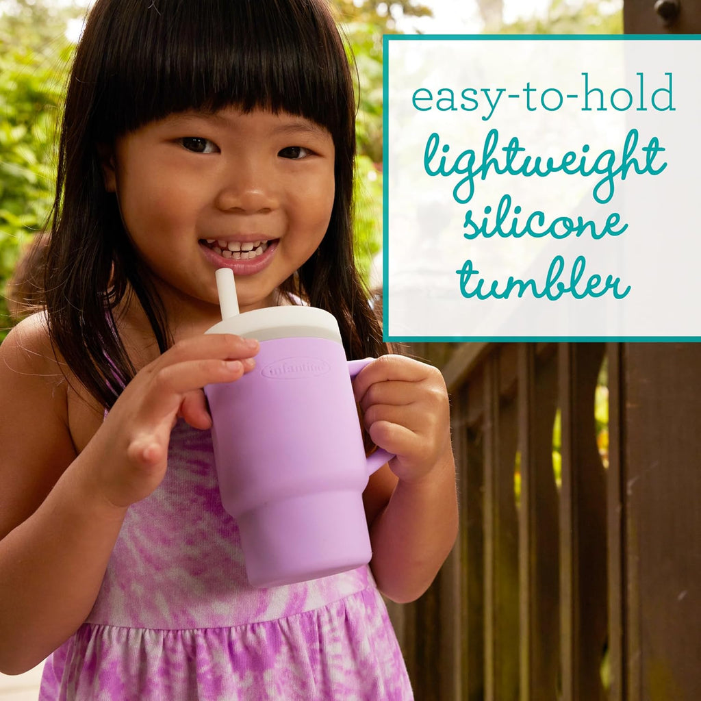 Infantino My 1st Tumbler, Silicone Sippy Cup with Straw & Handle, Spill-Resistant Baby Cup for On-the-Go, BPA-Free Transition Bottle, Lilac