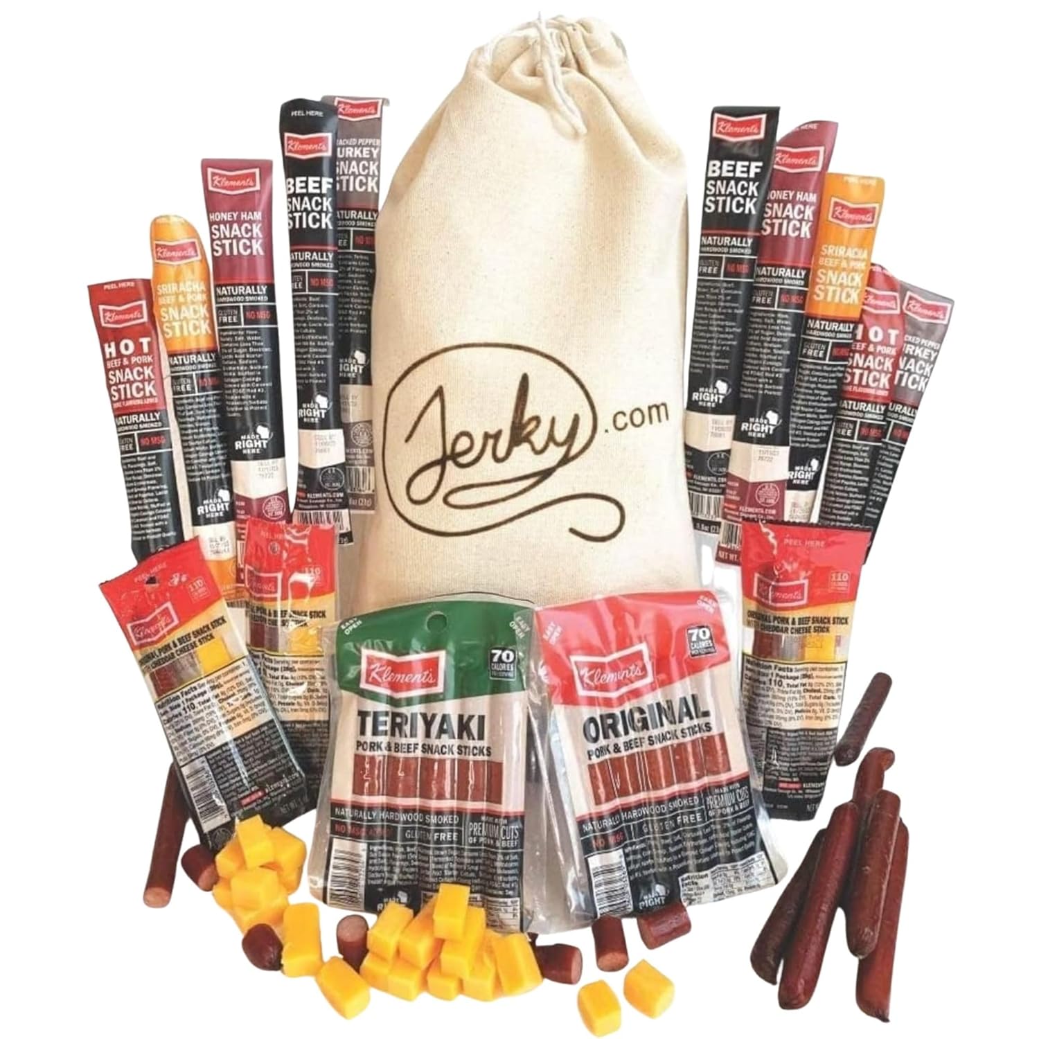 Jerky.com 26pc Meat Sticks Variety Pack | Healthy Snack for Adults | Low Sugar & High Protein | Gluten Free & Keto Meat Sticks | Pork, Turkey, Ham Beef Sticks & Cheese Sticks | Valentines Gifts for Him