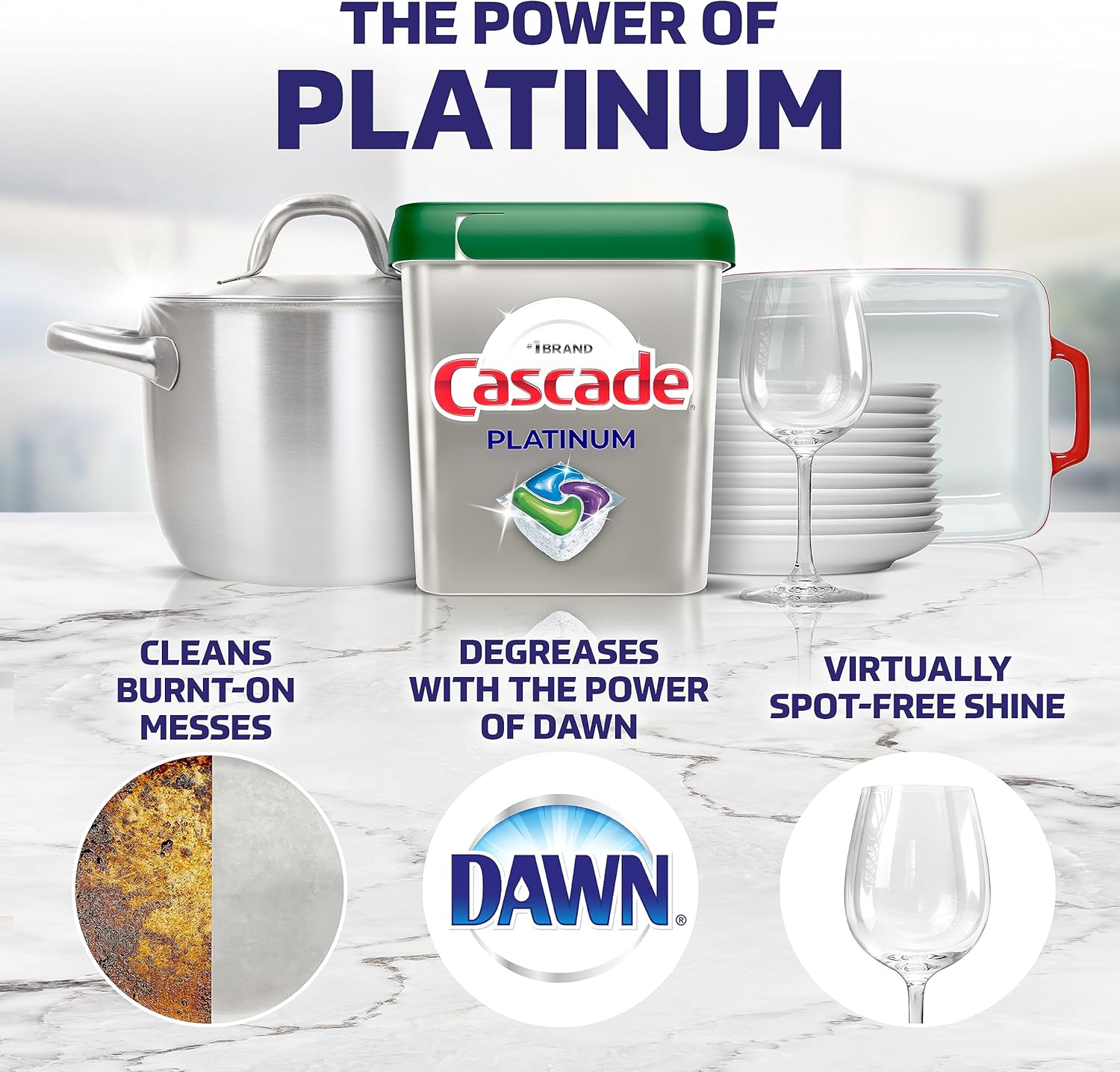 Cascade Platinum Power Boost Dishwasher Pods, Dishwasher Detergent, Dishwasher Soap, Dish Tabs, Dishwashing Tablets, Dish Detergent, Lemon, Actionpacs, 37 Count