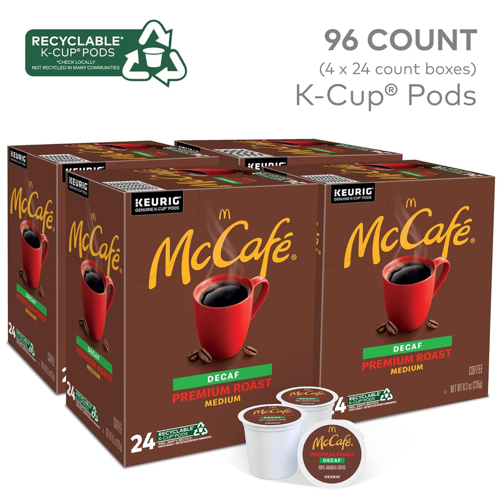 McCafe Premium Roast Decaf Coffee, Single Serve Keurig K-Cup Pods, Decaffeinated, 96 Count (4 Packs of 24)