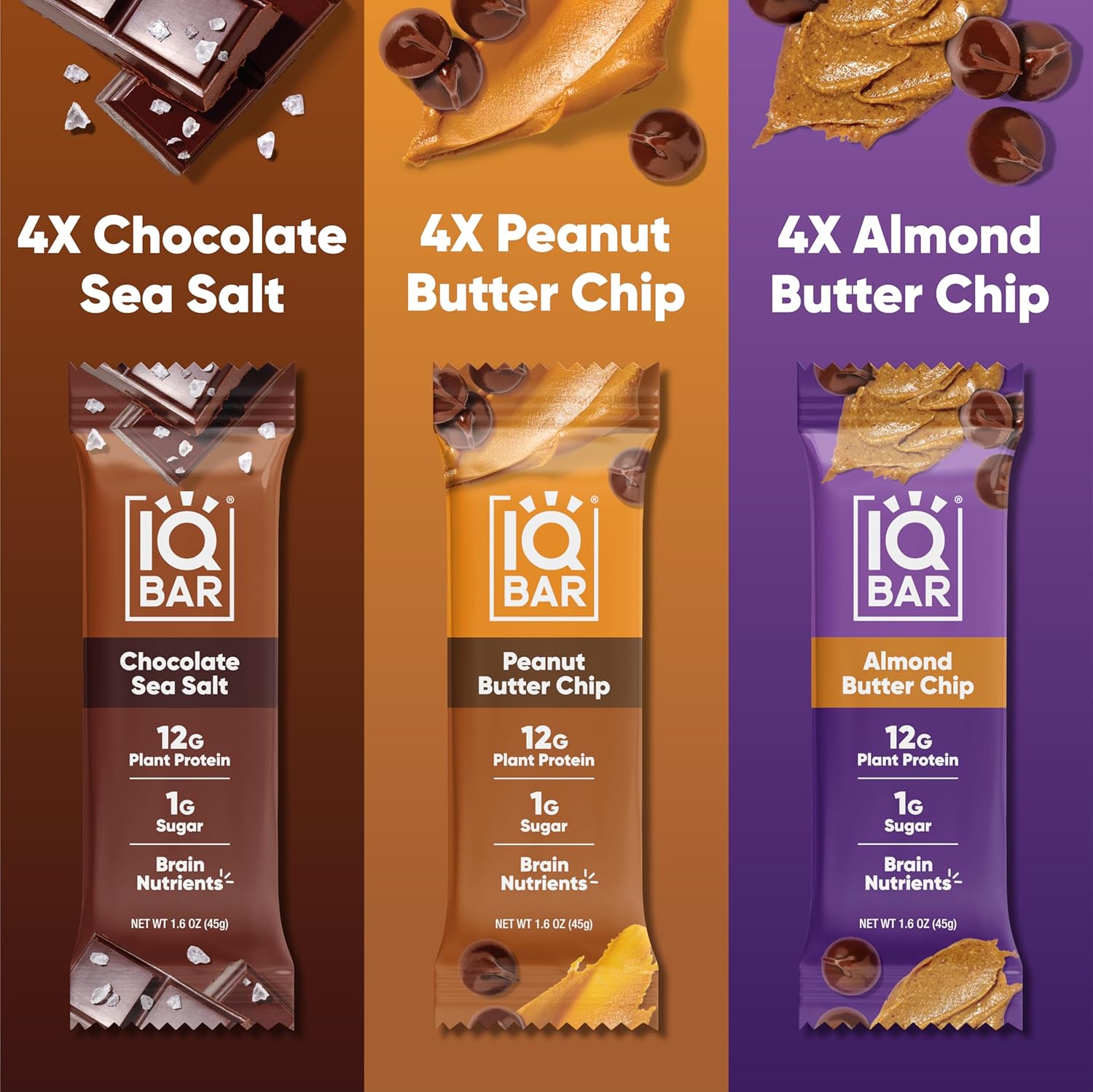 IQBAR Brain and Body Plant Protein Bars - Chocolate Lovers Variety - 12-Count - Keto, Vegan, High Fiber, Gluten Free, Dairy Free, Low Sugar Snack with Nutrients for Focus, Energy, Meal Replacement