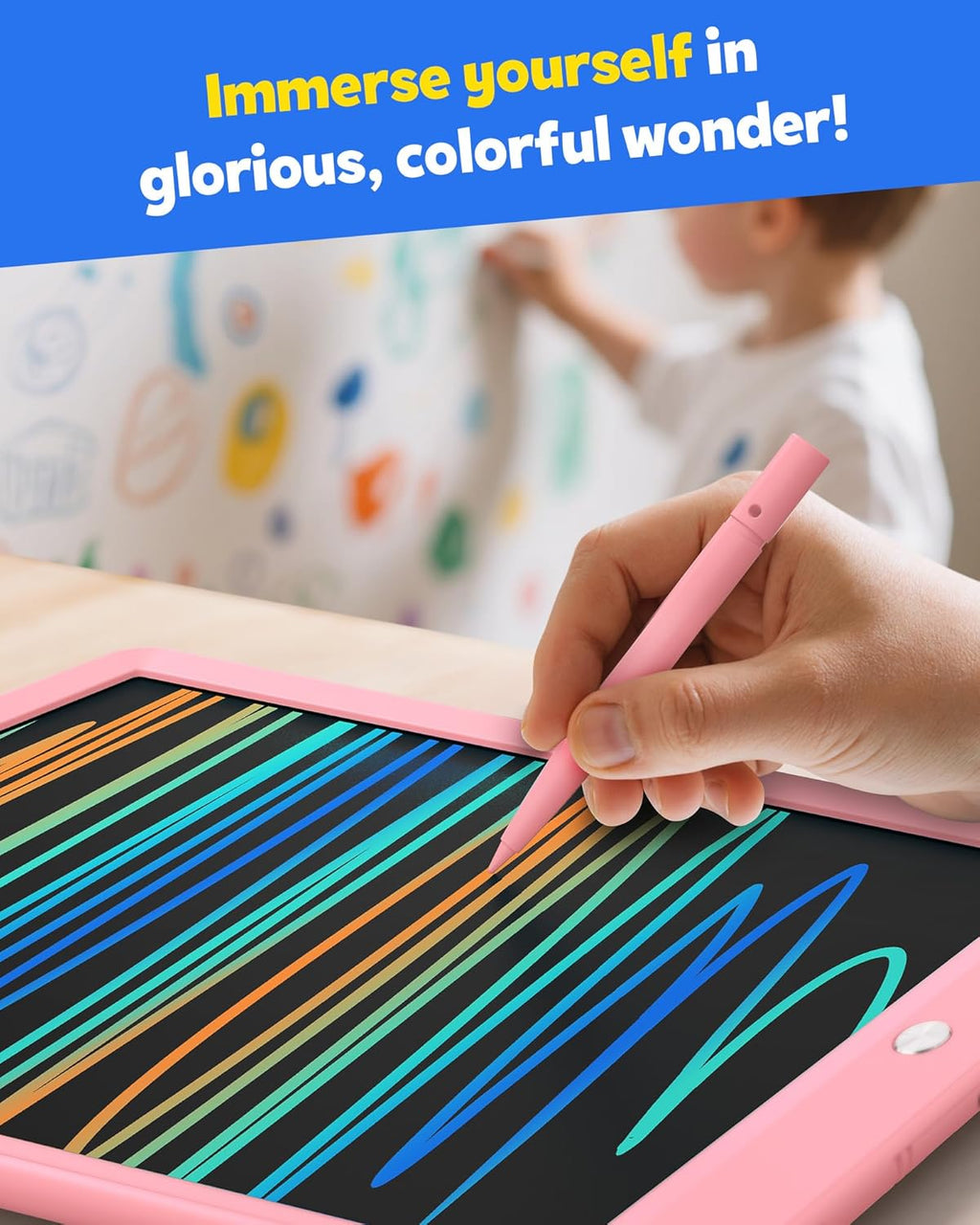 TEKFUN LCD Writing Tablet for Kids, 10-inch Coloring Drawing Pad, Mess Free Doodle Board, Gifts for Girls and Toddlers, Toys for 3 4 5 6 7 8 Year Old Boys (Pink)