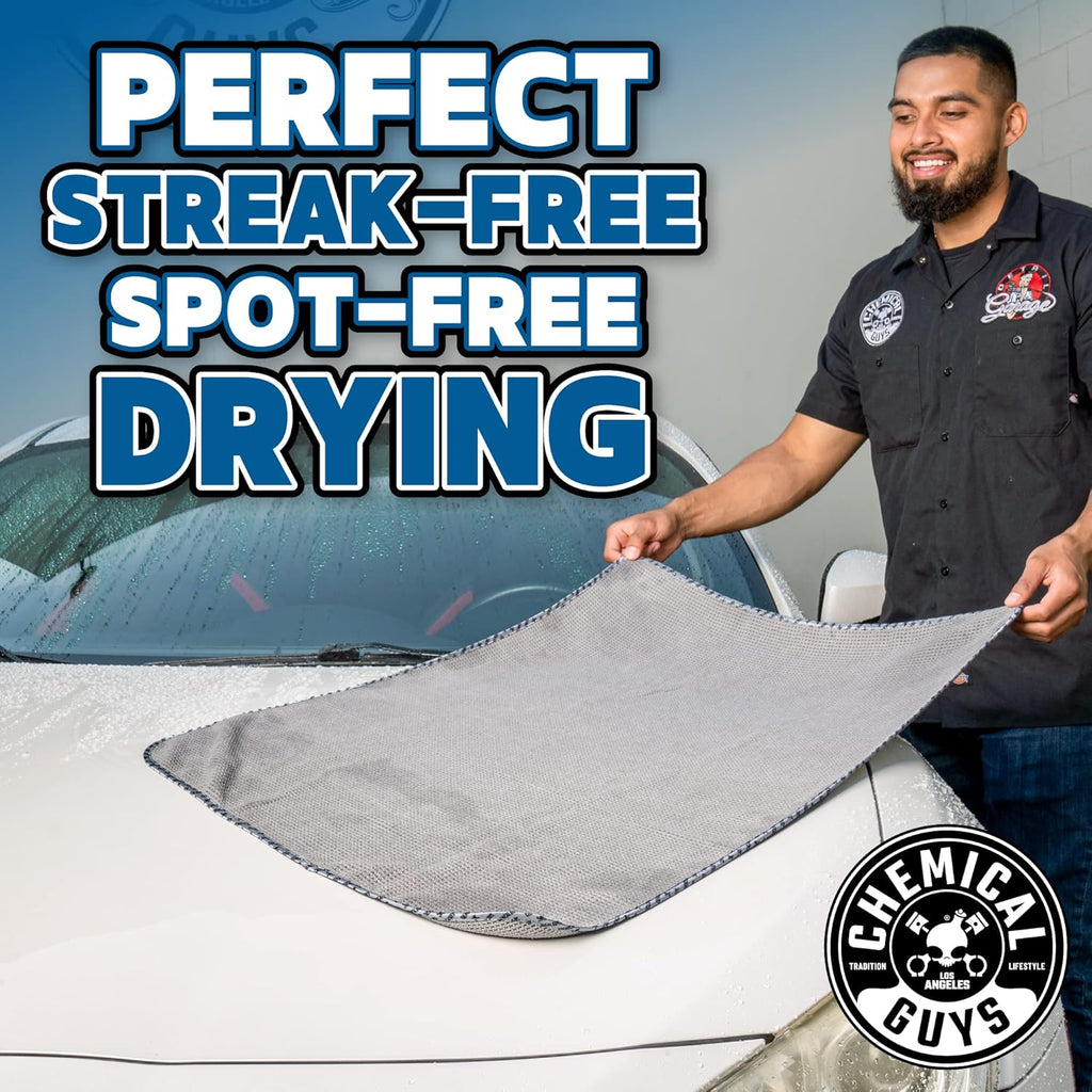 Chemical Guys Waffle Weave Gray Matter Microfiber Drying Towel - 25" x 36", 70/30 Blend Microfiber Towel with Silk Edging for Scratch-Free Car Drying, Ultra Absorbent and Safe for All Surfaces