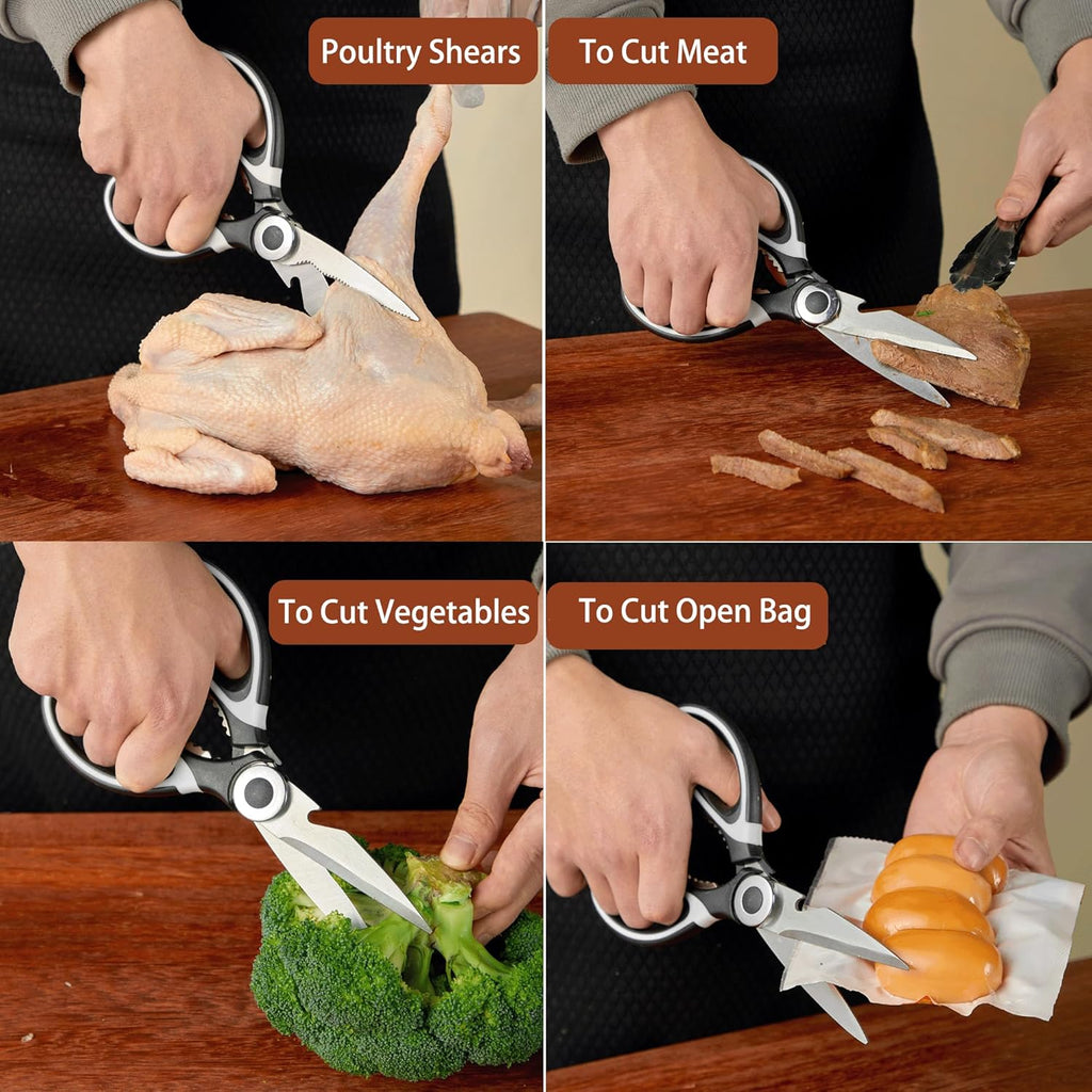 Food Grade Kitchen Scissors All Purpose 3 Pack - Heavy Duty Stainless Steel Cooking Shears for Cutting Meat, Food, Fish, Poultry Sharp Sissors for Dishwasher Safe - with Protective Sheath