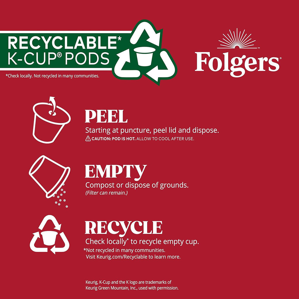 Folgers Classic Roast, Medium Roast Coffee, Keurig K-Cup Pods, 12 Count Boxes (Pack of 6)