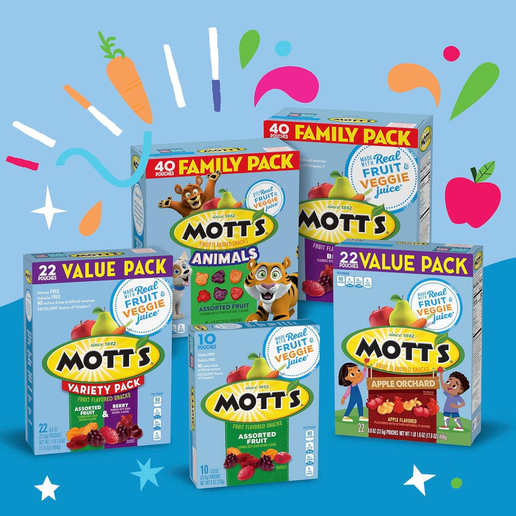 Mott's Animals Assorted Fruit Flavored Snacks, Valentine's Day, Gluten Free, Family Pack, 40 Ct, 32 oz