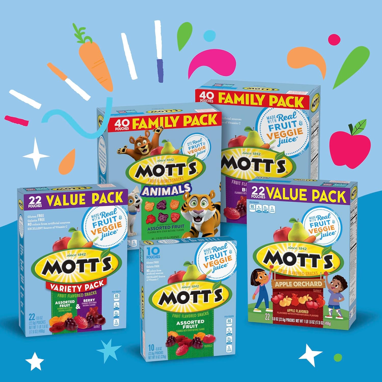 Mott's Animals Assorted Fruit Flavored Snacks, Valentine's Day, Gluten Free, Family Pack, 40 Ct, 32 oz