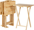 Foldable TV Dinner Tray Table with Storage Rack, 14.6 L x 19 W x 26 H inch, Natutral, 4-Pack