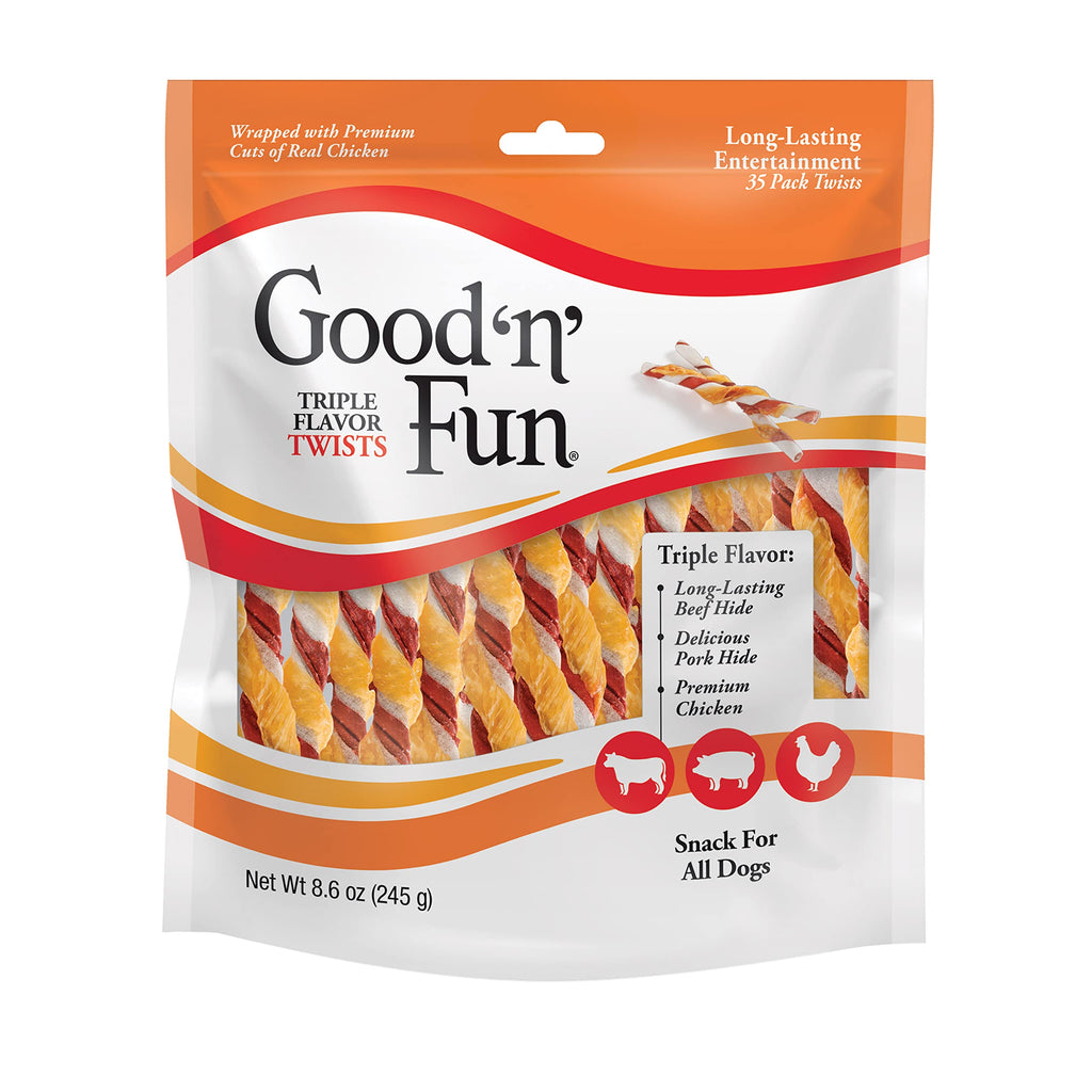 Good 'n' Fun Twists Long-Lasting Dog Treat, With Real Proteins, Beef Hide and Premium Chicken, Supports Dental Health, Mental Stimulation, 35 count