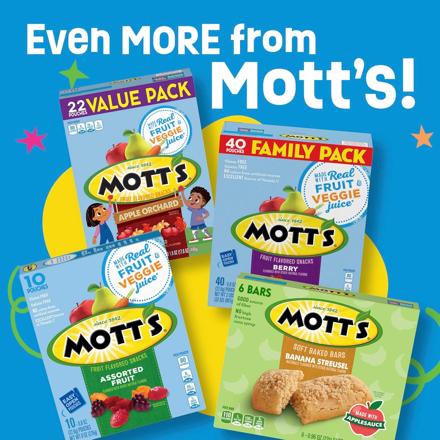 Mott's Assorted Fruit Flavored Snacks, Valentine's Day, Gluten Free, Family Pack, 40 Ct, 32 oz