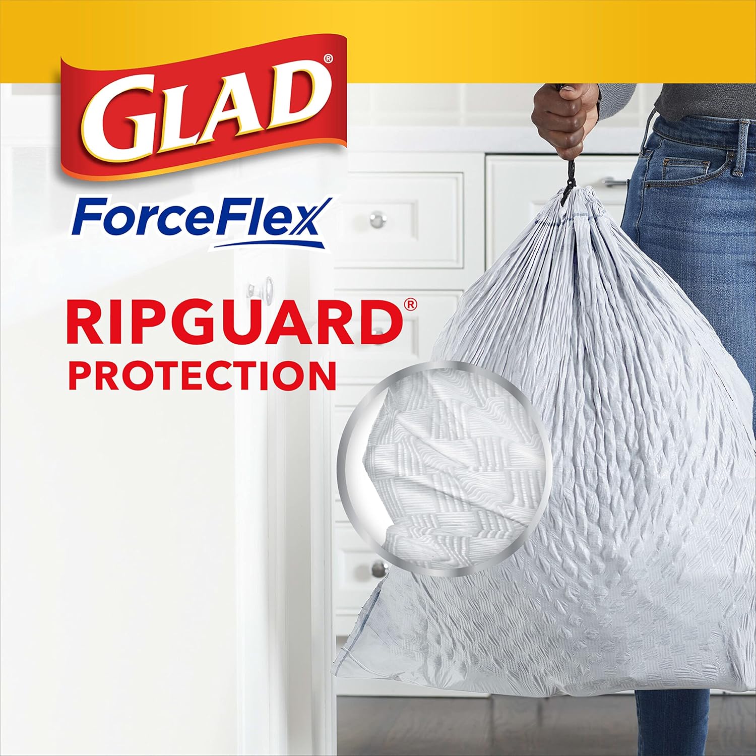 Glad ForceFlex Tall Kitchen Trash Bags, 13 Gal, Gain Lavender with Febreze, 80 Ct (Pack May Vary)