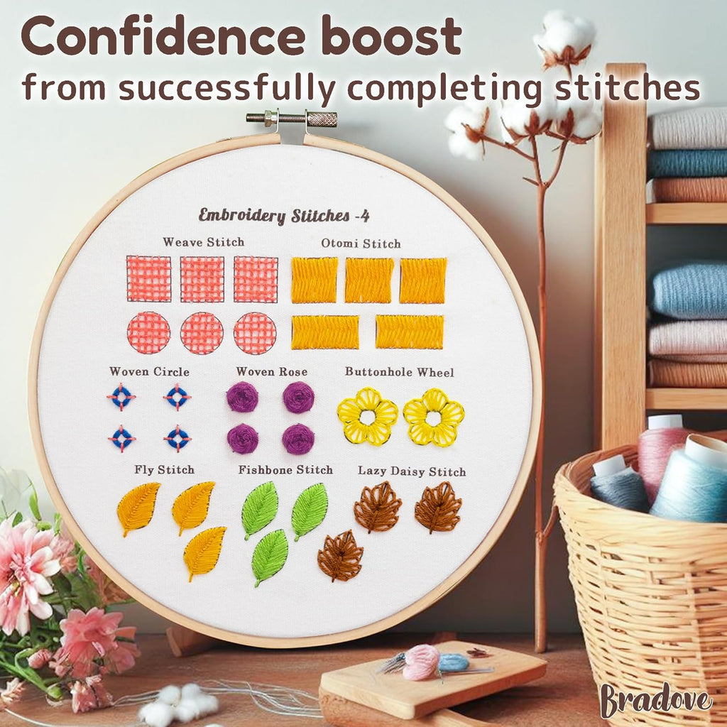 Bradove Classic Embroidery Stitches Practice Kit, Embroidery Kit for Beginners, Beginner Embroidery Kit for Adults, Hand Embroidery Kit for Kids, Stitches Kit