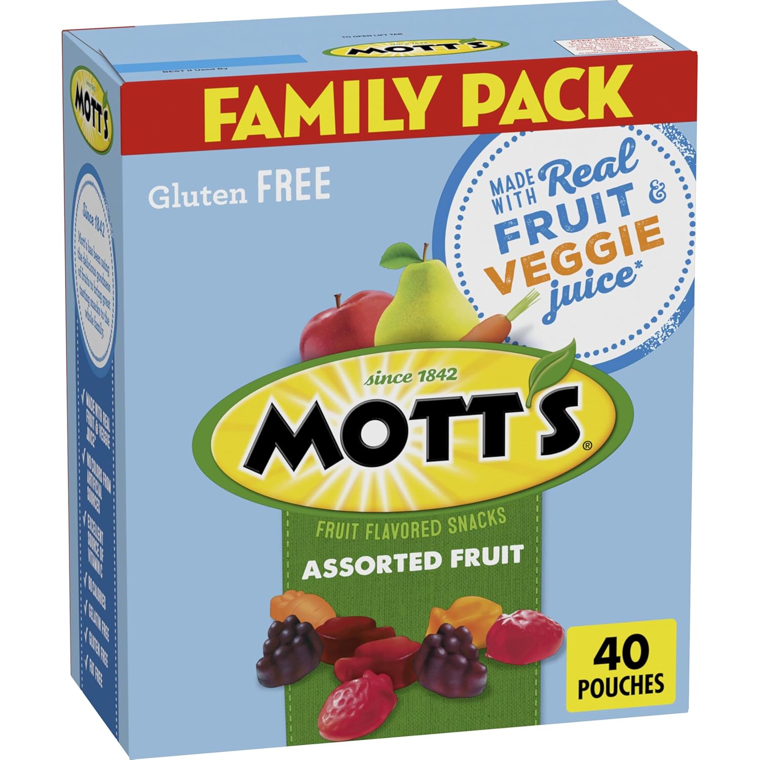 Mott's Assorted Fruit Flavored Snacks, Valentine's Day, Gluten Free, Family Pack, 40 Ct, 32 oz