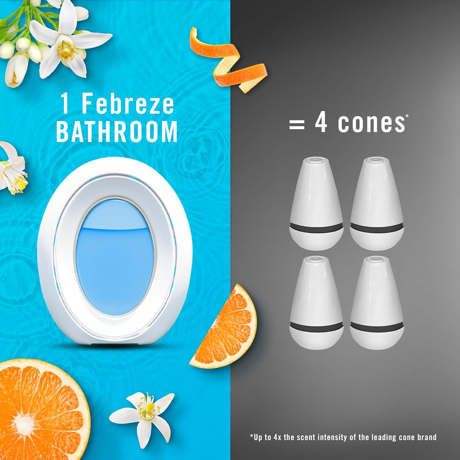 Febreze Bathroom Air Freshener, Odor-Fighting, Plug In Alternative, Air Fresheners for Home, Bathroom, & Kitchen, Closet Air Fresheners, Pet & Litter Box Odor Fighter, Refresh & Energize Scent, 4ct