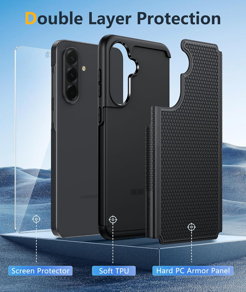 FNTCASE for Galaxy A16/A17 5G Phone Case - Samsung Military Grade Drop Protection, 14ft Drop Tested, Screen Protector Included, Anti-Slip Matte Textured, TPU+PC Dual Layer Shockproof Cover (Black)