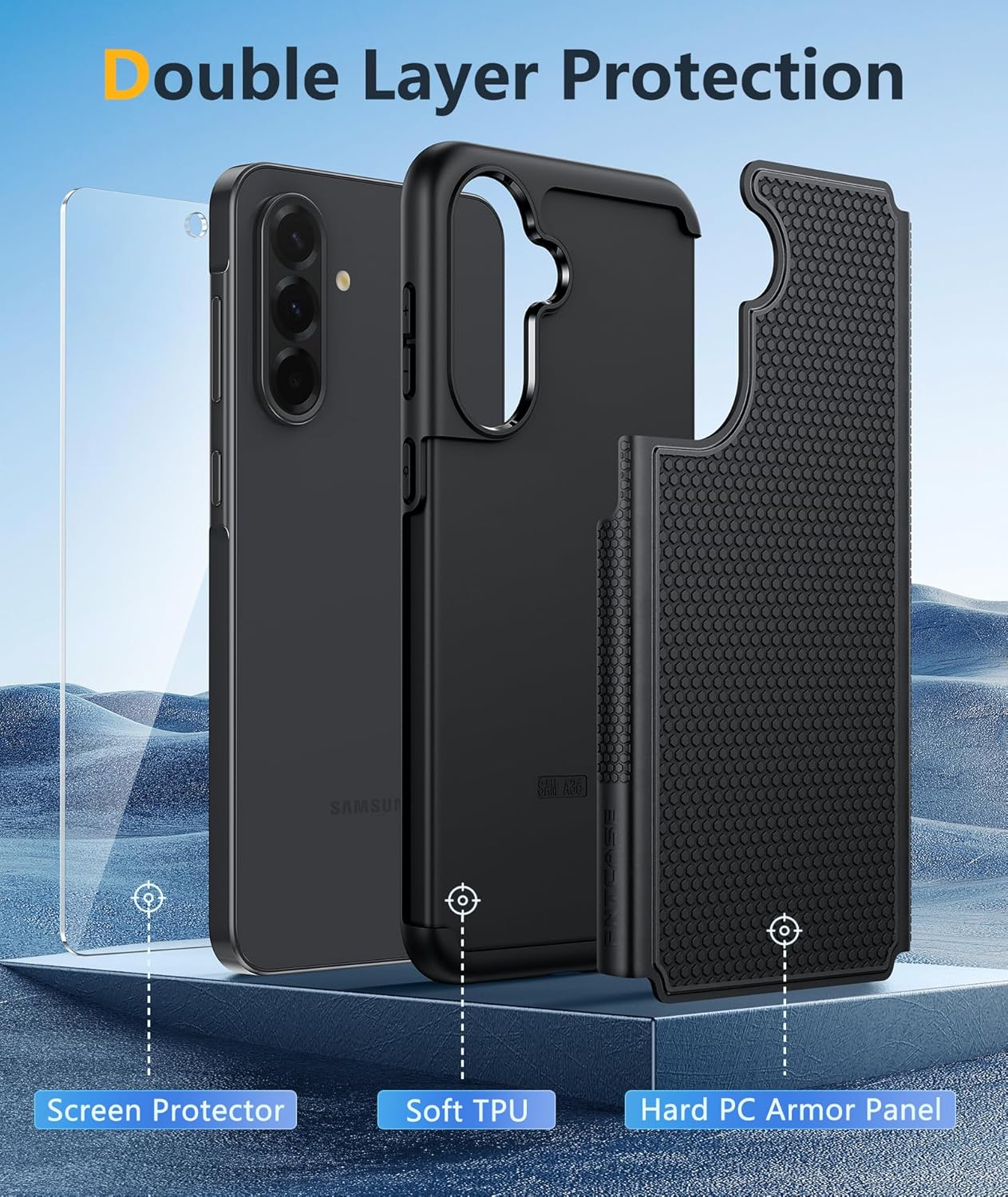 FNTCASE for Galaxy A16/A17 5G Phone Case - Samsung Military Grade Drop Protection, 14ft Drop Tested, Screen Protector Included, Anti-Slip Matte Textured, TPU+PC Dual Layer Shockproof Cover (Black)