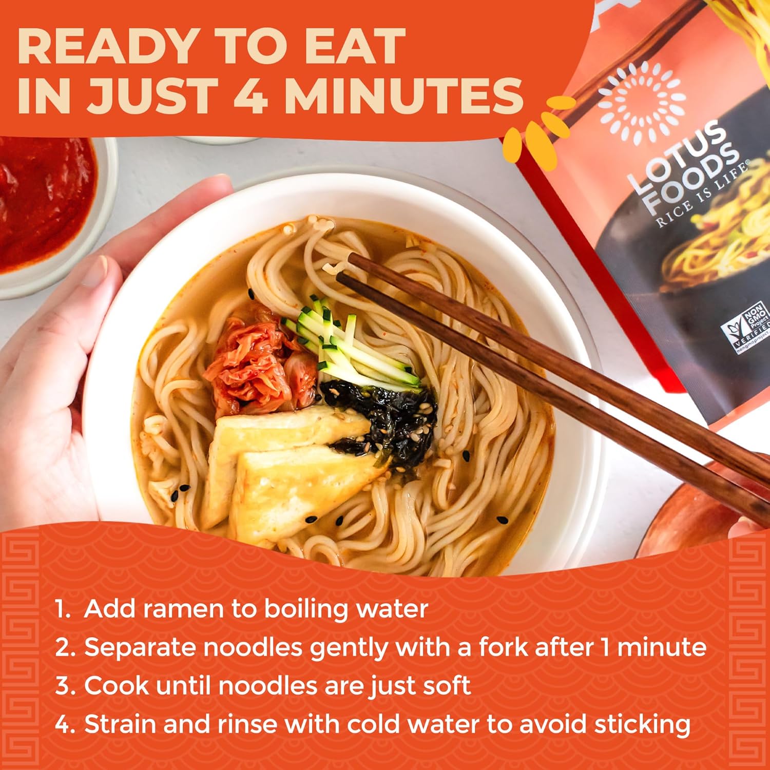 Lotus Foods Organic Millet and Brown Rice Ramen Noodles - Gluten Free Instant Ramen Noodles, Vegan, Low Sodium, Made with Brown Rice Flour and Millet Flour, Ready in 4 Minutes - 10 Oz Bag (Pack of 1)