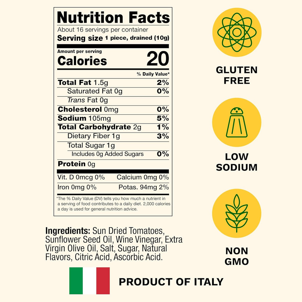 Cento Chefs Sun Dried Tomatoes in Oil & Spices for Pasta, Salad & Antipasto - Grown and Processed in Italy - Gluten-Free, Non-GMO, Low Sodium Italian Tomatoes - 10 Ounce Jar