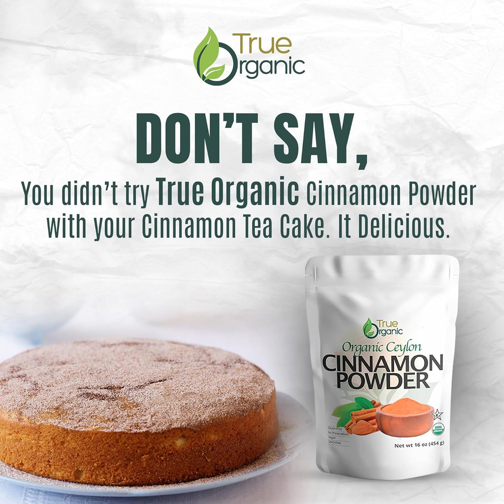 True Organic Pure Ceylon Cinnamon Powder, 1 lb, Premium Grade, Gluten Free, USDA & Kosher Certified, Organic Ground Cinnamon powder, Non-GMO, Ceylon Premium Quality
