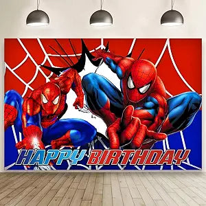 Spider Birthday Party Decorations, 5x3ft Happy Birthday Back Drop Banner Theme Backdrop Banner for Spider Party Decorations Indoor Outdoor.