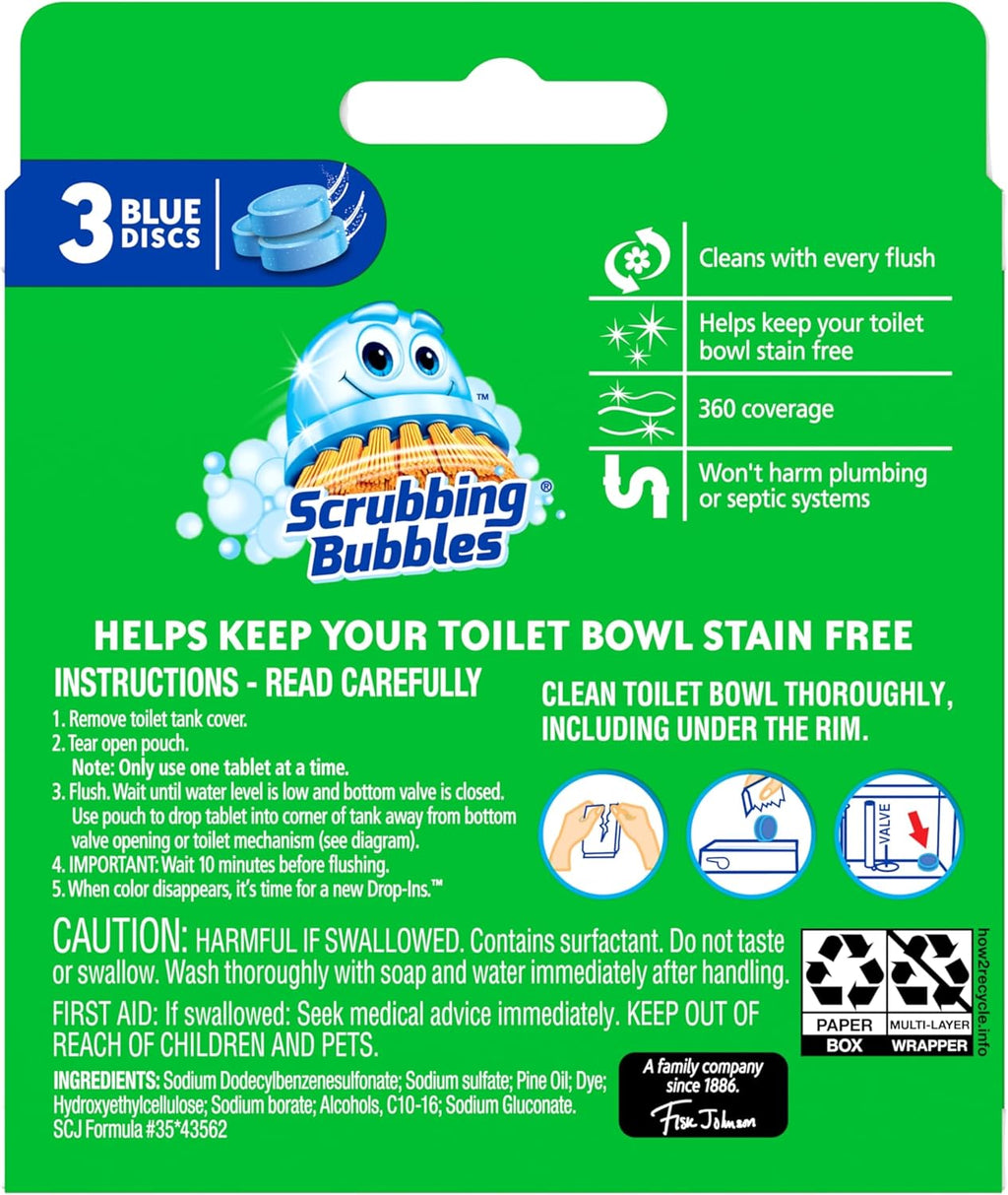 Scrubbing Bubbles Toilet Tablets, Continuous Clean Toilet Drop Ins, Helps Keep Toilet Stain Free and Helps Prevent Limescale Buildup, 3 Count, Pack Of 1