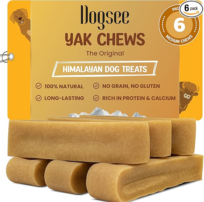 Dogsee Yak Cheese Himalayan Dog Chews 1lb (Medium - 6 Bars), 100% All Natural, 60% Protein, Dog Treats Medium Breed, Yak Chews Long Lasting for Aggressive Chewers, Raw Hide Free