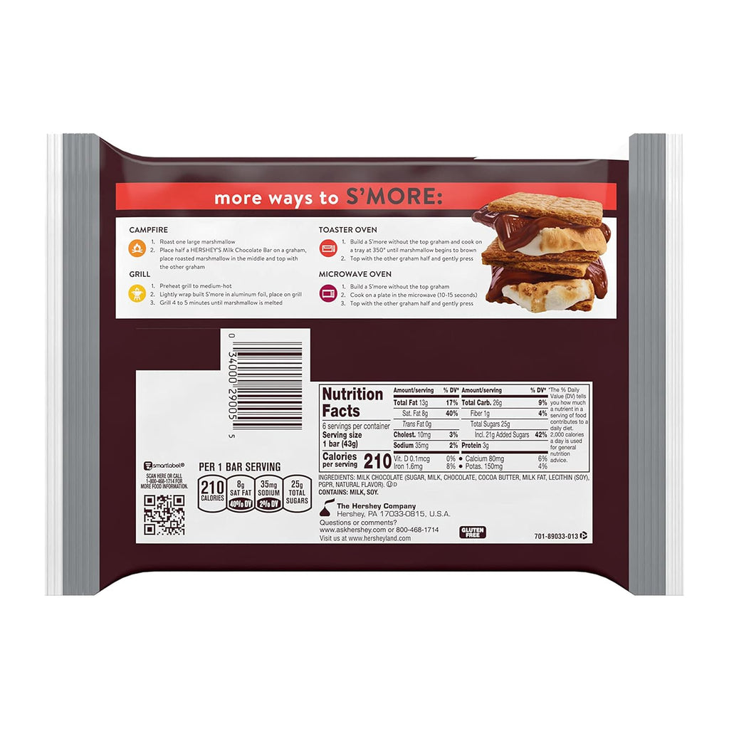 HERSHEY'S Milk Chocolate Candy Bars, 1.55 oz (6 Count)