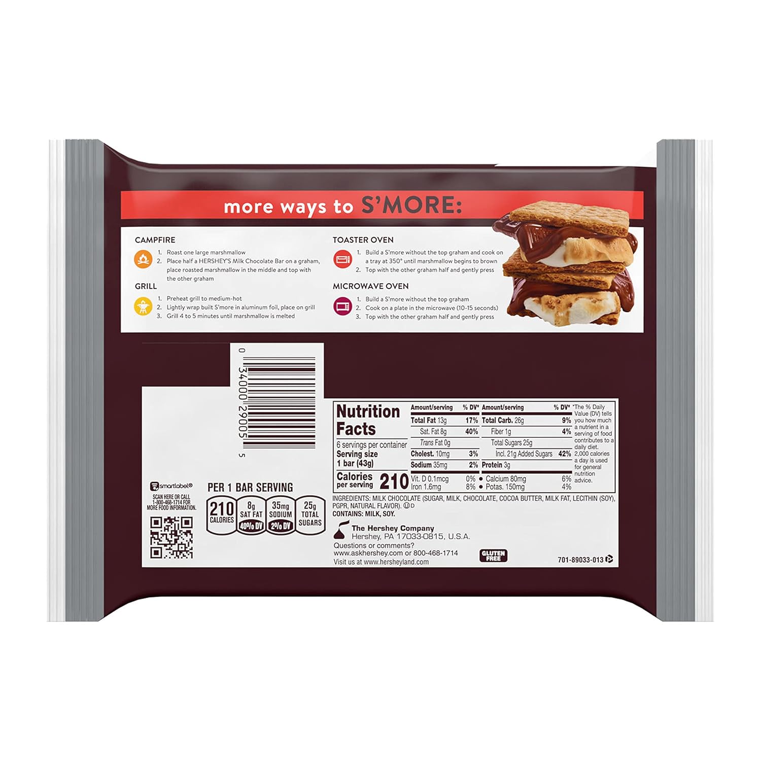 HERSHEY'S Milk Chocolate Candy Bars, 1.55 oz (6 Count)