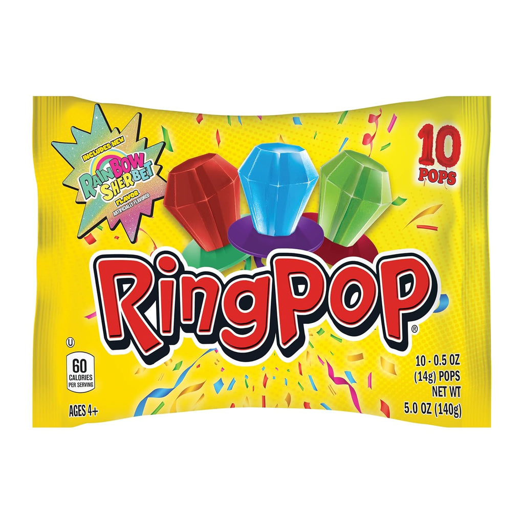 Ring Pop Individually Wrapped Bulk Lollipop Variety Pack – 10 Count Lollipop Suckers w/Assorted Flavors - Fun Candy for Birthdays and Celebrations