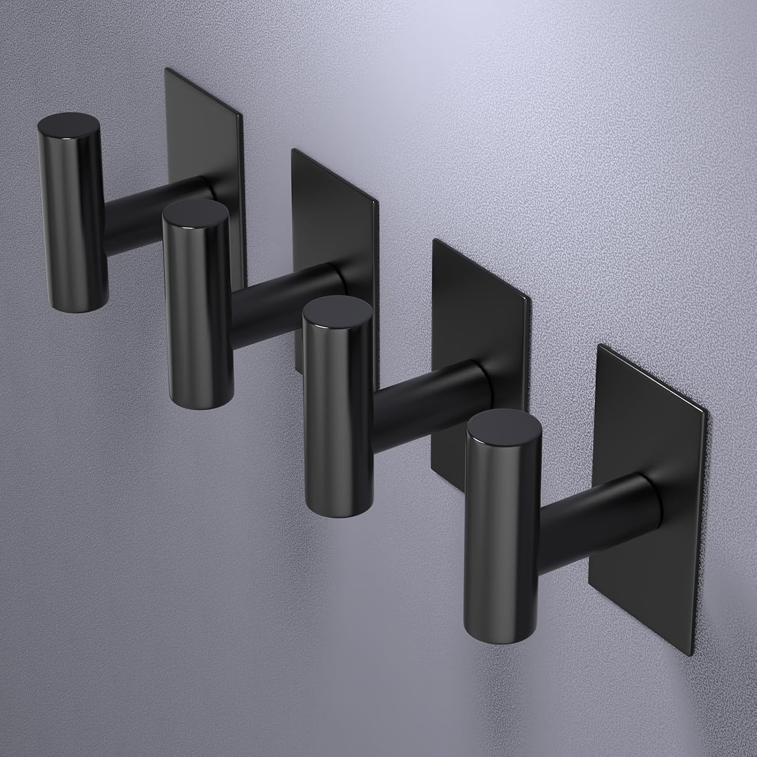 VAEHOLD Wall Towel Hooks, Heavy Duty Sticky Holder Waterproof Towel Hooks for Hanging Coat, Clothes, Closet Hook Wall Mount for Kitchen (Black, 2 Pack)