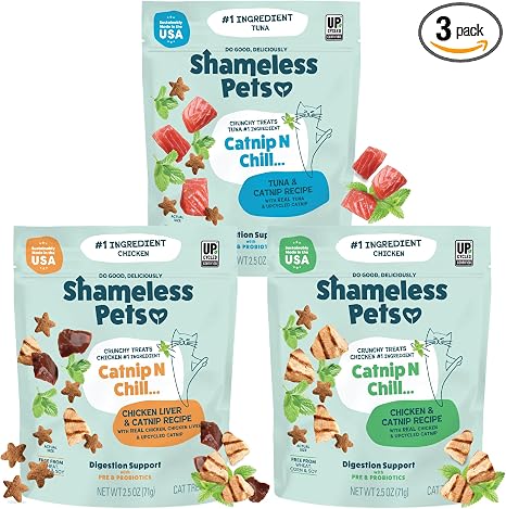 Shameless Pets Crunchy Cat Treats - Kitty Treats for Cats with Digestive Support, Natural Ingredients for Kittens, Healthy Flavored Feline Snacks - Variety Pack, 3-Pk