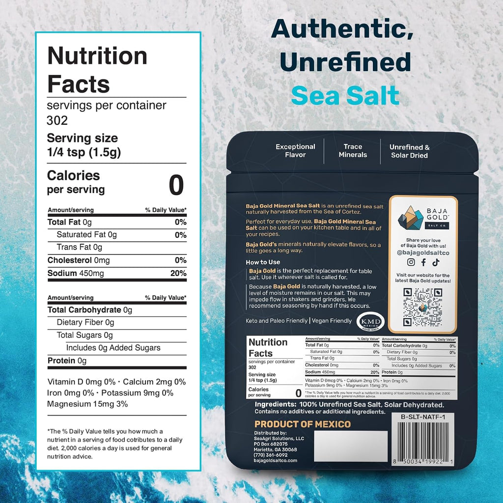 Baja Gold Mineral Sea Salt - Recommended by Gary Brecka - Organic Natural Grain Salt for Cooking & Baking | Authentic Baja Salt | Ideal for All Culinary Creations | 1 lb. Resealable Bag, 300+ Servings