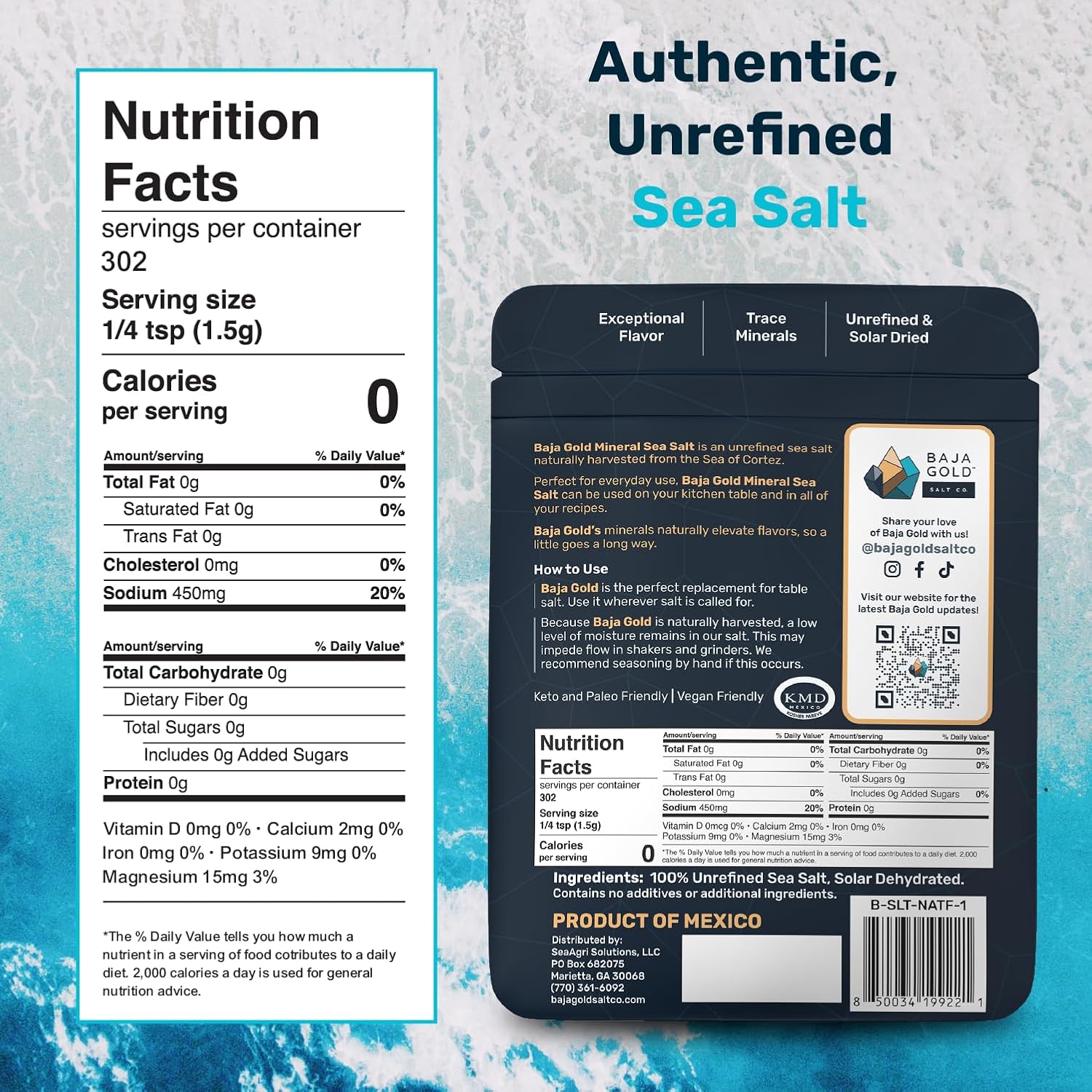 Baja Gold Mineral Sea Salt - Recommended by Gary Brecka - Organic Natural Grain Salt for Cooking & Baking | Authentic Baja Salt | Ideal for All Culinary Creations | 1 lb. Resealable Bag, 300+ Servings