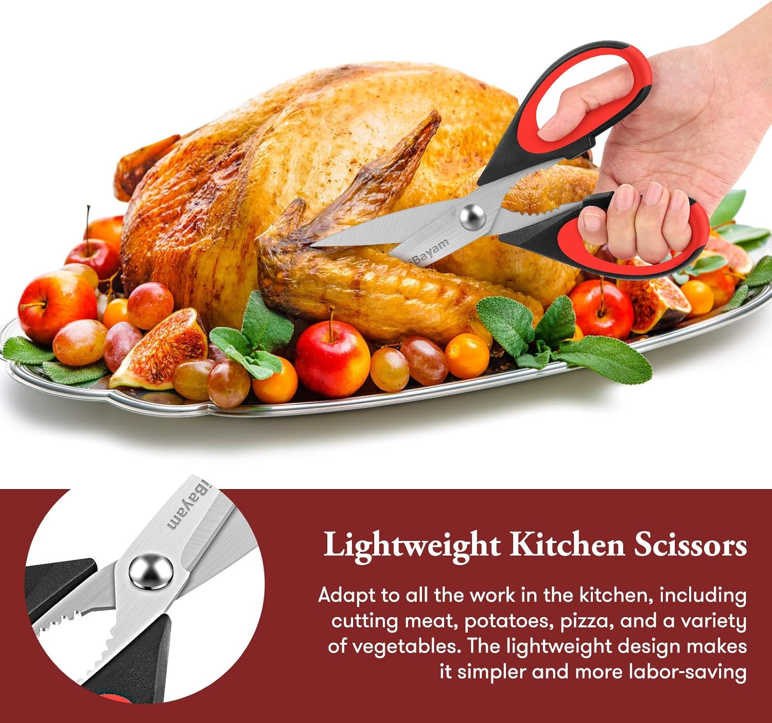 iBayam Kitchen Scissors All Purpose Heavy Duty, Kitchen Utensils Set, Stainless Steel Cooking Utensils Gadgets, Meat Poultry Food Shears Dishwasher Safe Utility Tools Home Gift, with Protective Sheath